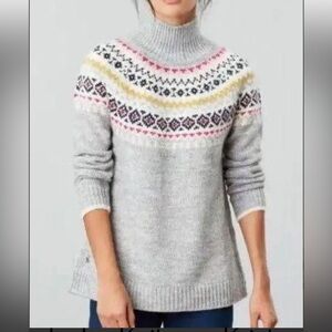 JOULES Gray Kristy Mock Neck Fair Isle Pullover Jumper / Sweater US 14